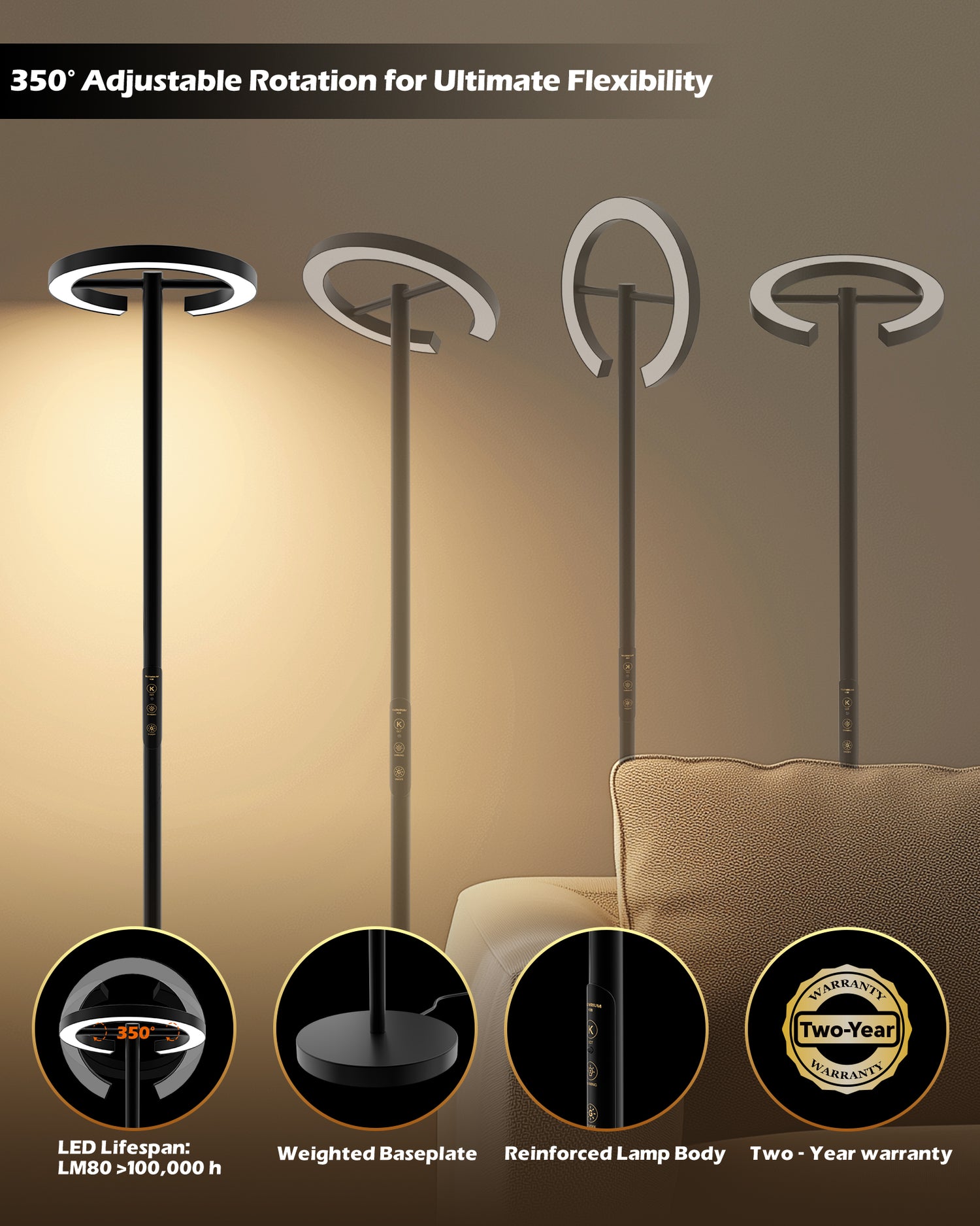 GLOWRIUM-H3B Floor Lamp with Remote 2700K-6500K for Living Room Bedroom Office