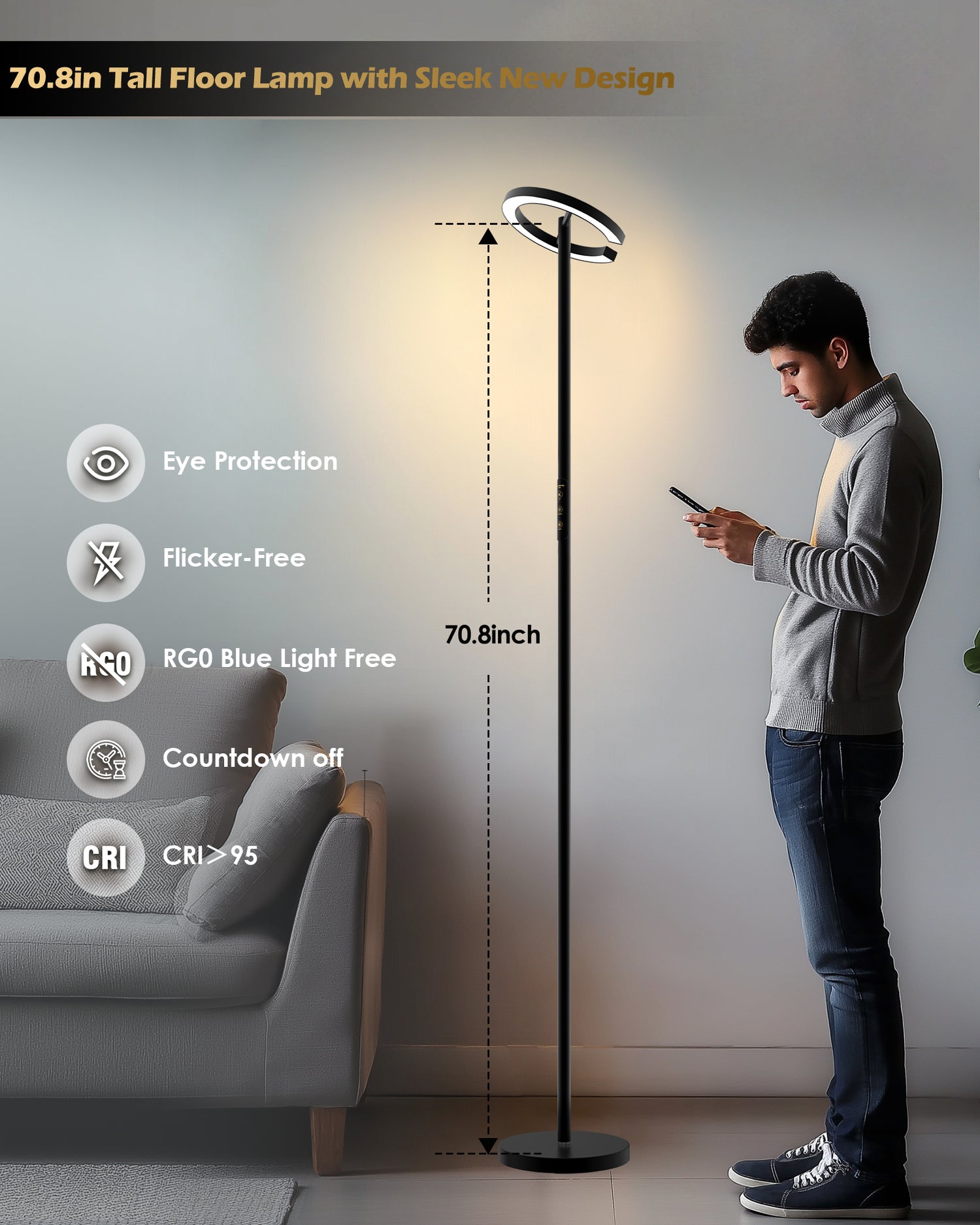 GLOWRIUM-H3B Floor Lamp with Remote 2700K-6500K for Living Room Bedroom Office