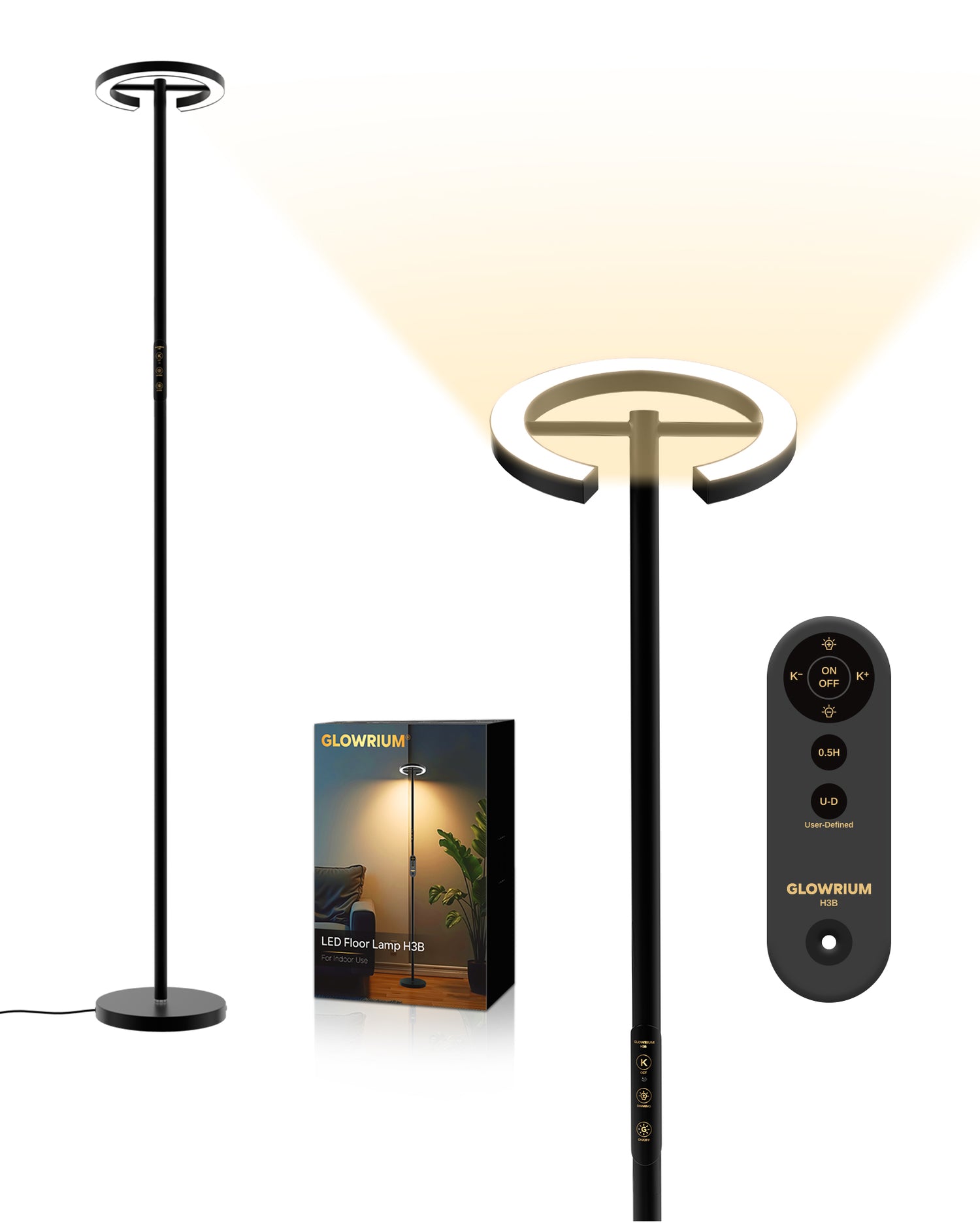 GLOWRIUM-H3B Floor Lamp with Remote 2700K-6500K for Living Room Bedroom Office