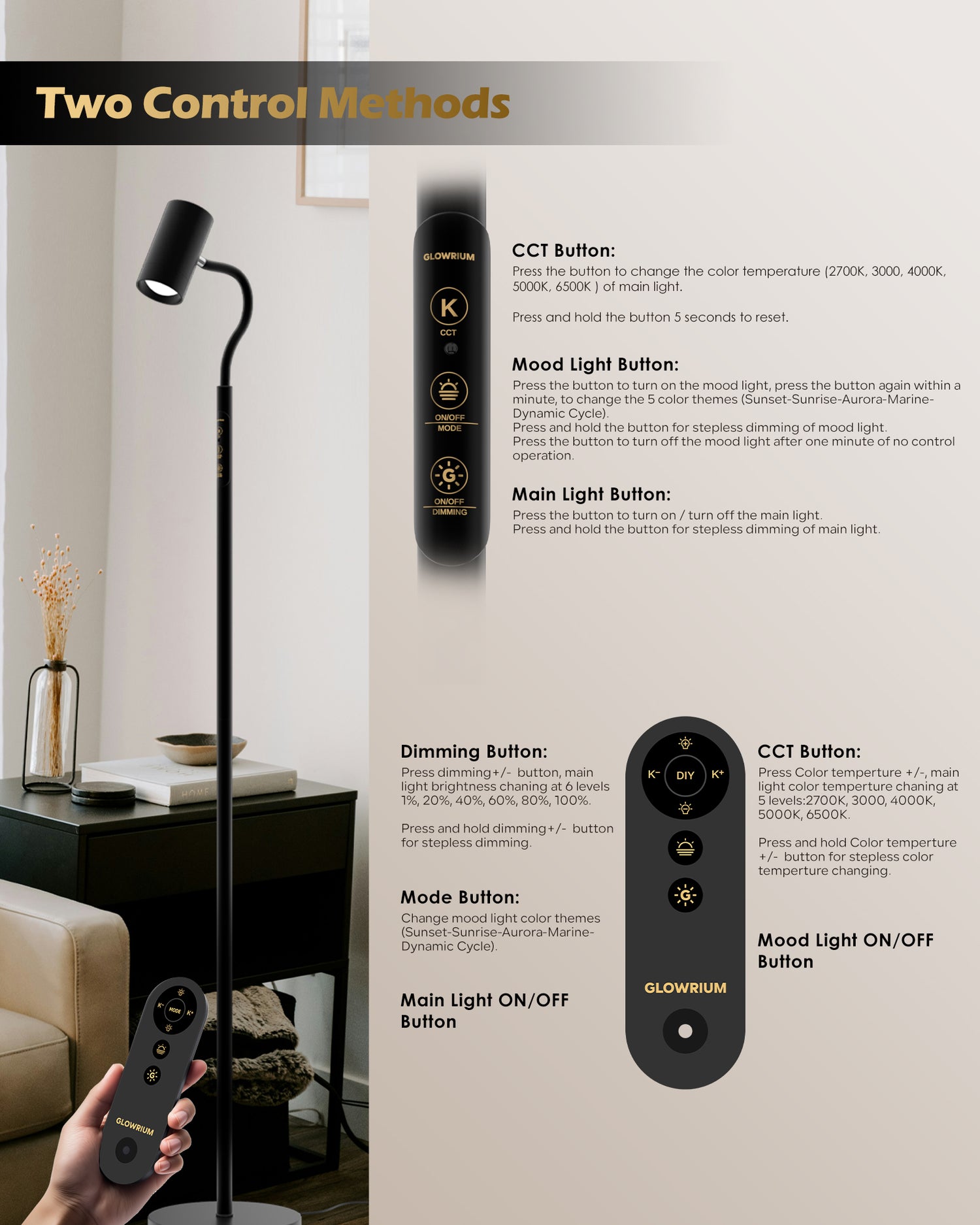 Floor Lamp-H2 Dual-Side LED for Living Room &amp; Bedroom