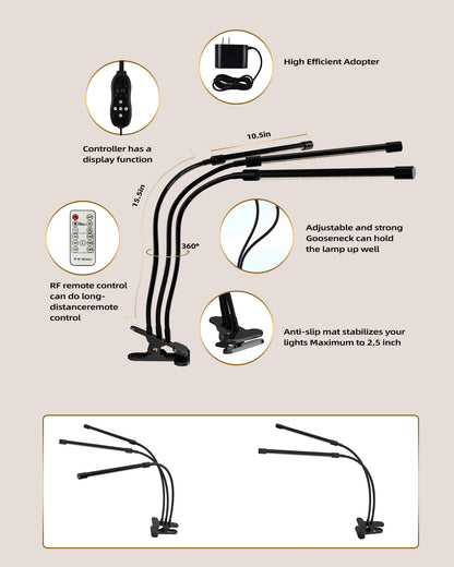 GLOWRIUM®Full Spectrum LED Clamp Grow Lights for Indoor Plants