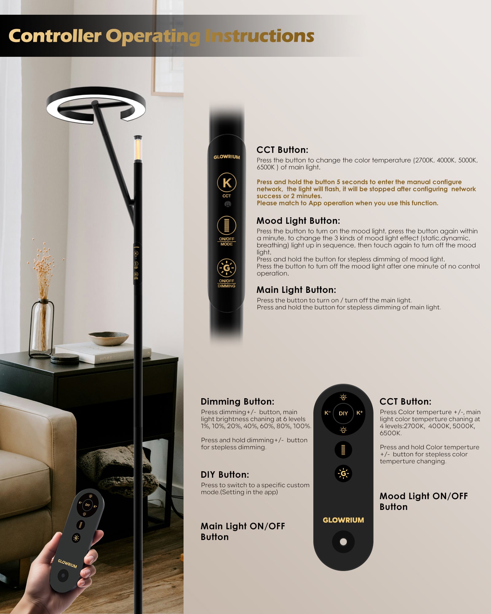 Smart Home Floor Lamp-H1 With APP Control &amp; Stepless Dimmable